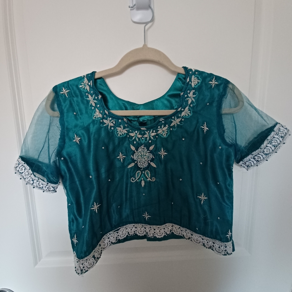 Teal embroidered lehenga